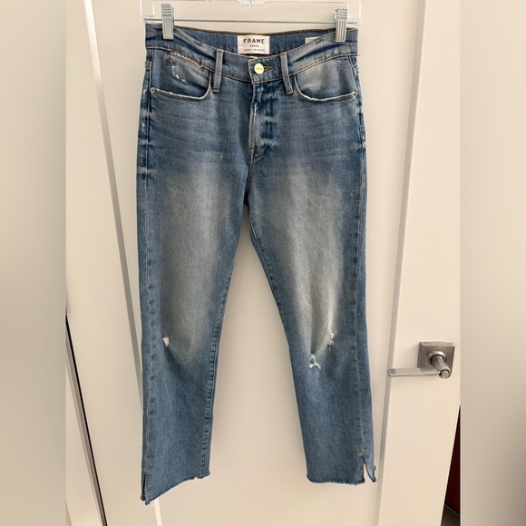 Frame Le High Straight In Surrey Jeans Raw Hem Edge Slit Ankle Size 25 - Picture 5 of 17